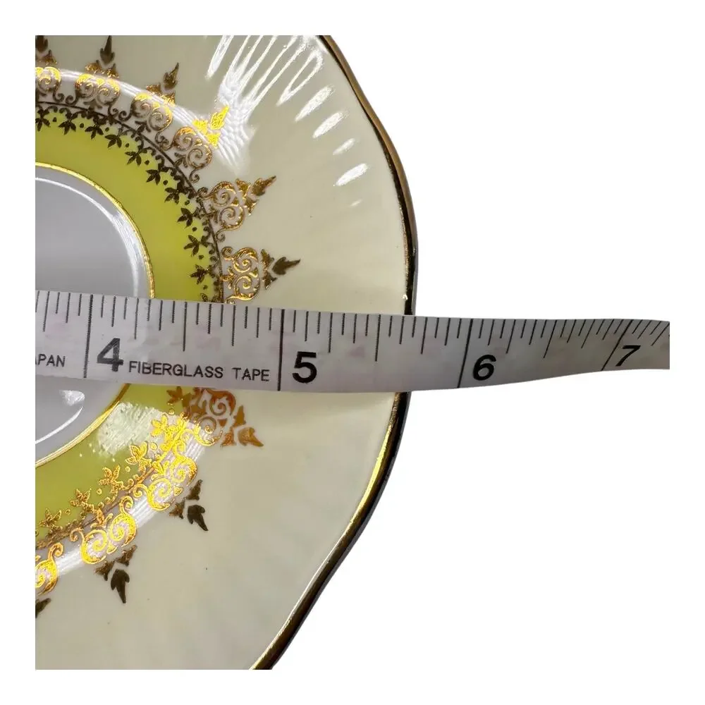 Rosina Footed Tea Cup Saucer Set Gold Footed Yellow England 1940s Bone China VTG - Picture 8 of 11